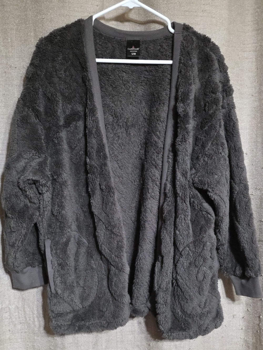Cuddl Duds SZ S/M Plush Open-Front Charcoal Grey Cardigan with Pockets